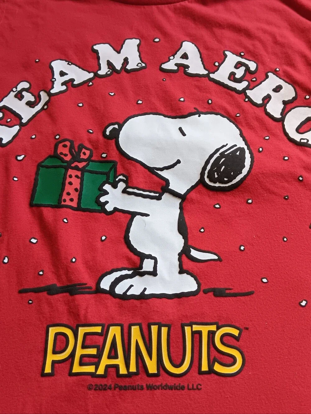 Set Of 2 Matching Aeropostale Peanuts Graphic Christmas Tee Shirts Size Large